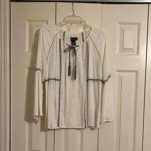 White and Black Embroidered Women's Top